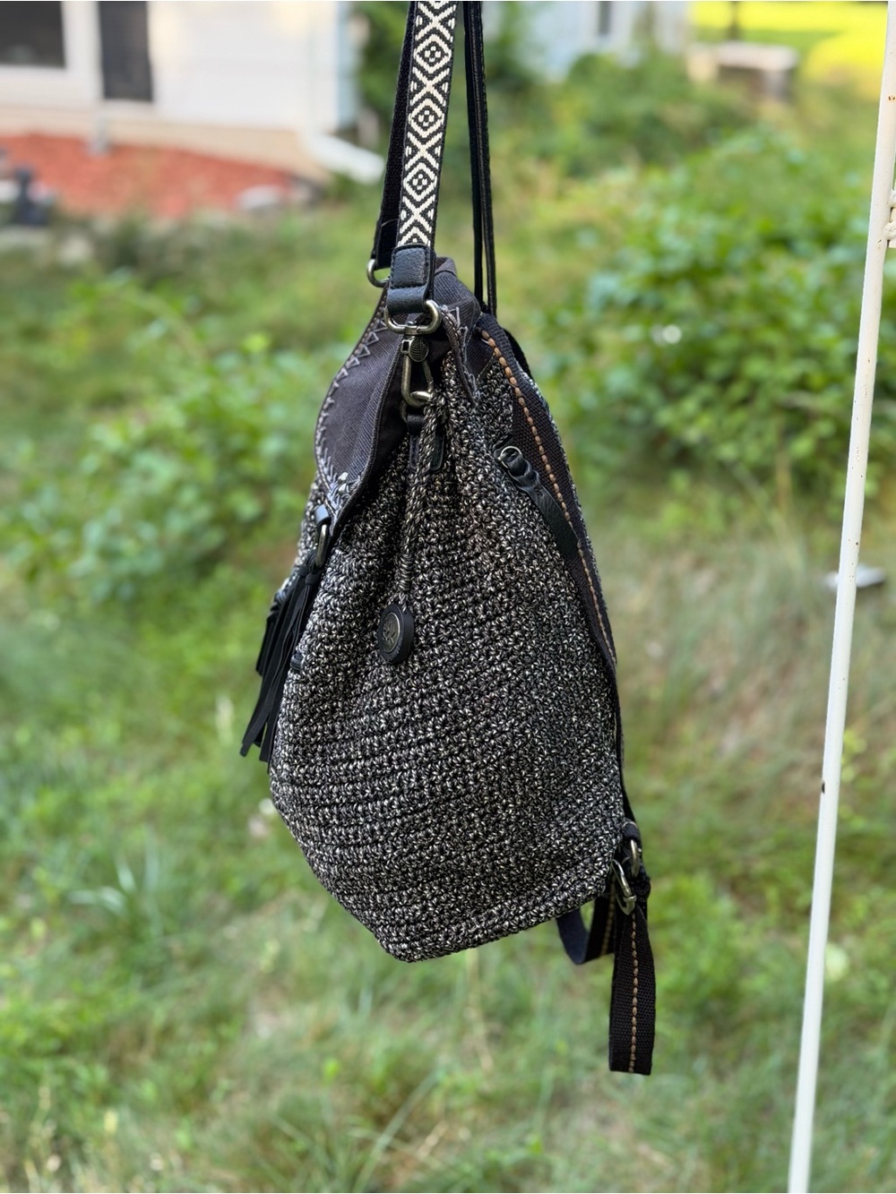 The Sak Crochet Convertible Backpack Boho Knit Shoulder Bag - Picture 5 of 16